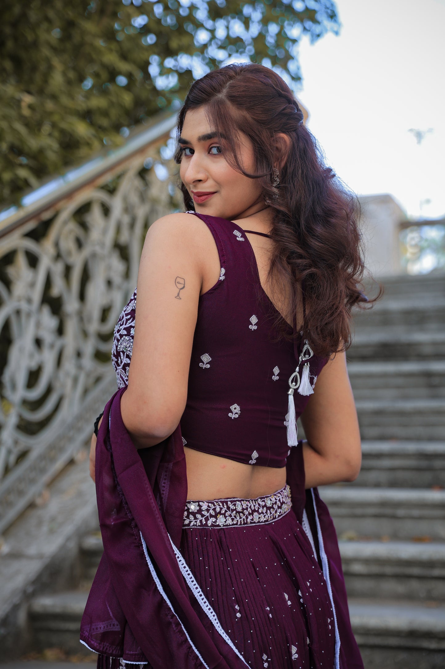 Plum Elegance Embroidered Lehenga Set by Elira