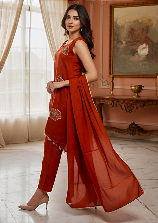 Elira Amber Dusk Hand-Embroidered Silk Kurta Set