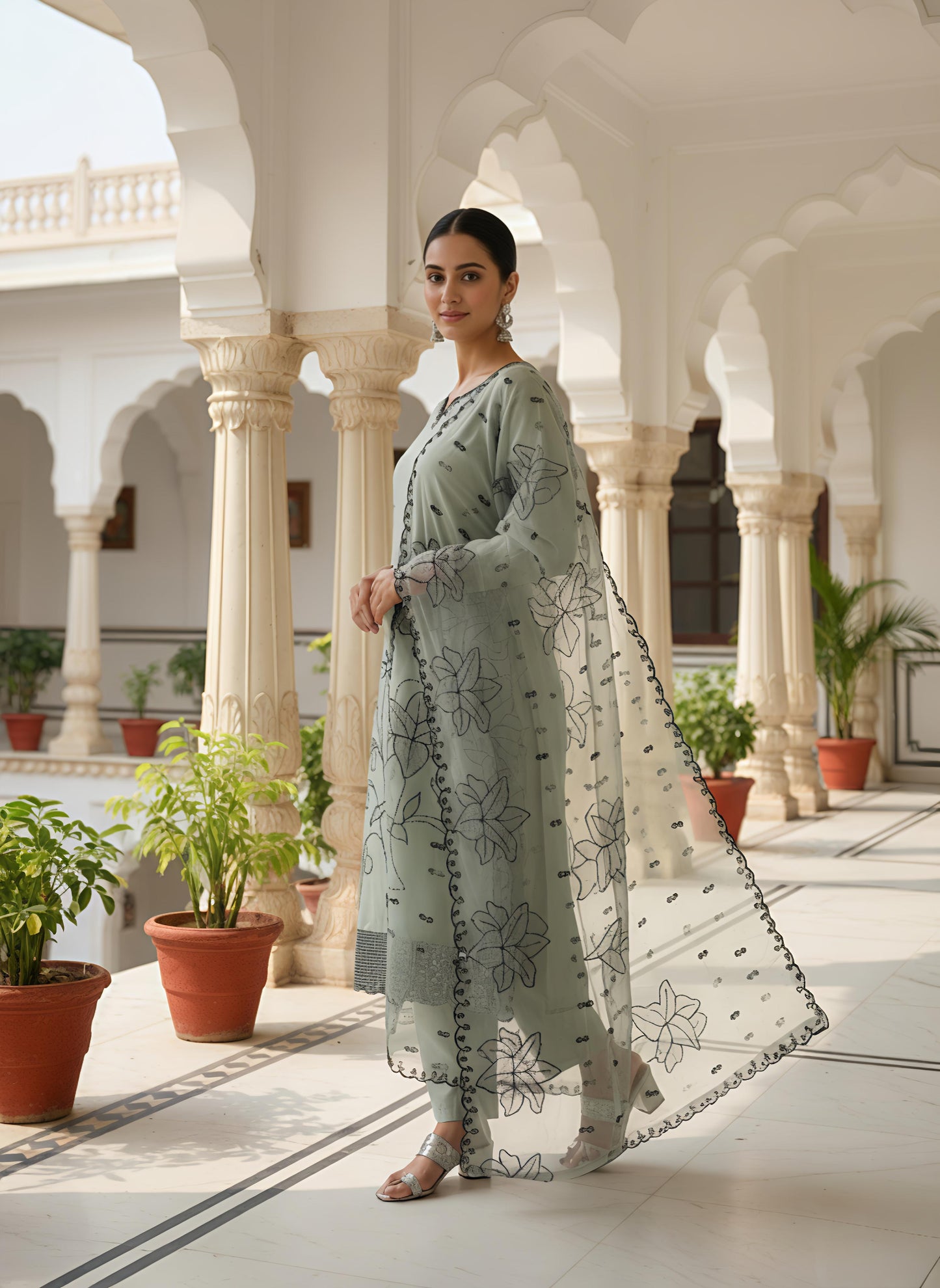 Pistachio Green Embroidered Kurta Set with Dupatta