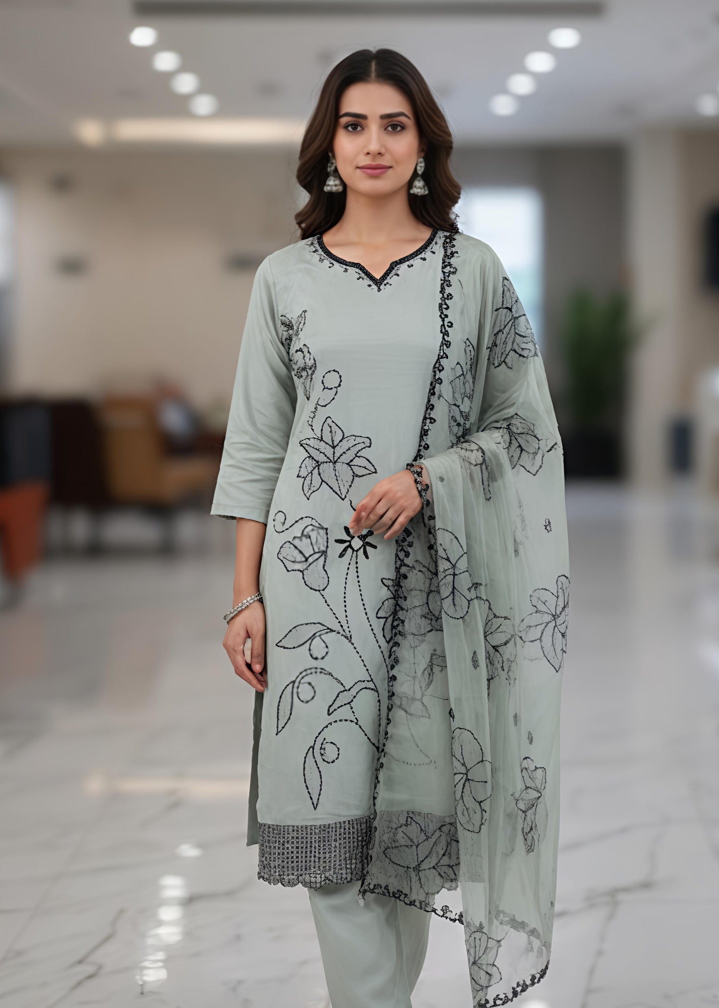 Pistachio Green Embroidered Kurta Set with Dupatta
