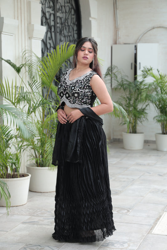 The Noir Embroidered Scalloped Lehenga Set