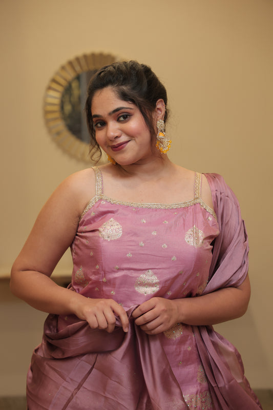 Lavender Embroidered Silk Palazzo Suit Set