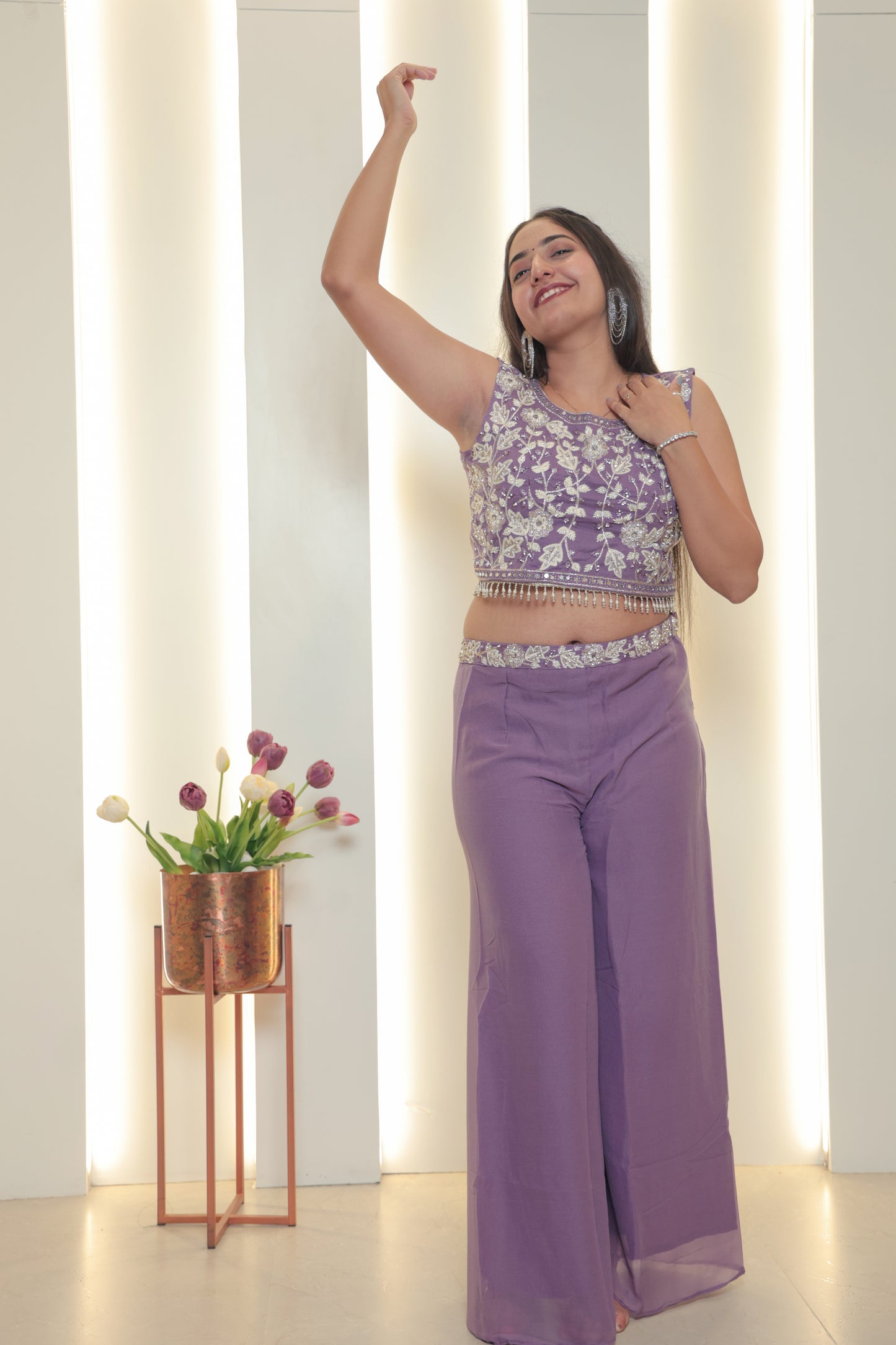 Lavender Embroidered Cape-Style Co-Ord Set
