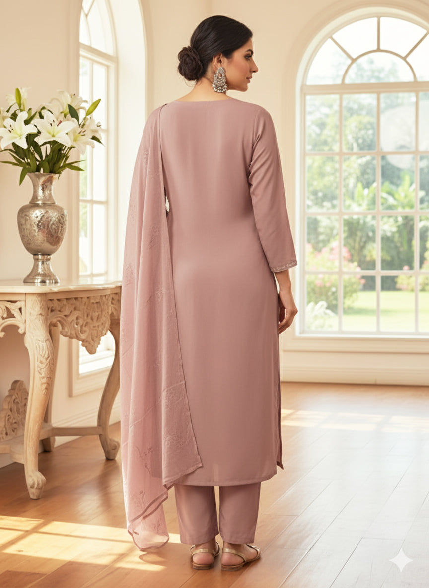 Mauve Embroidered Cotton Kurta Set with Dupatta for Women | Festive & Party Wear | ELIRAS