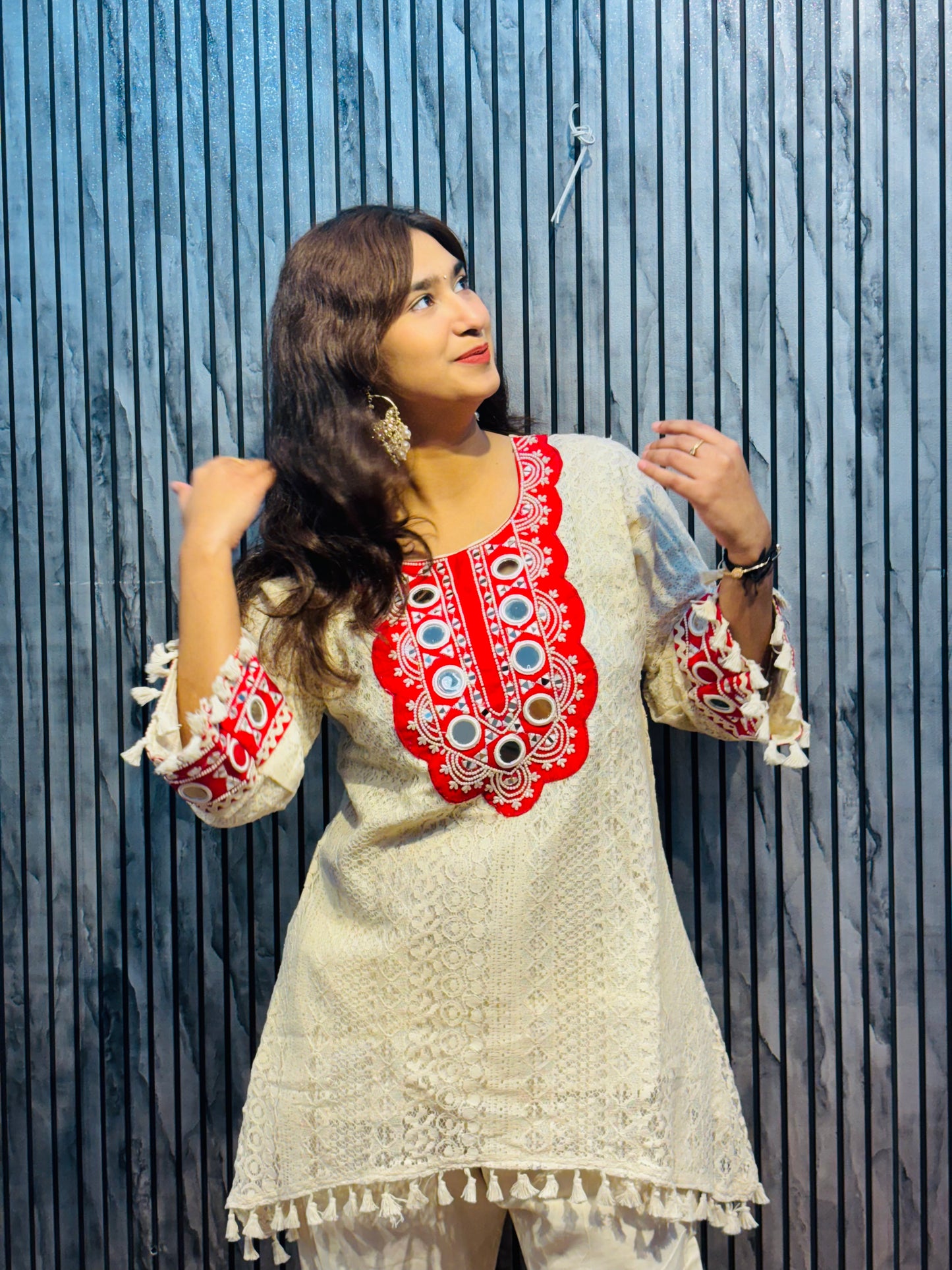 Elira Ivory Mirror Lace Kurta & Pant Set