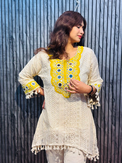 Elira Ivory Mirror Lace Kurta & Pant Set