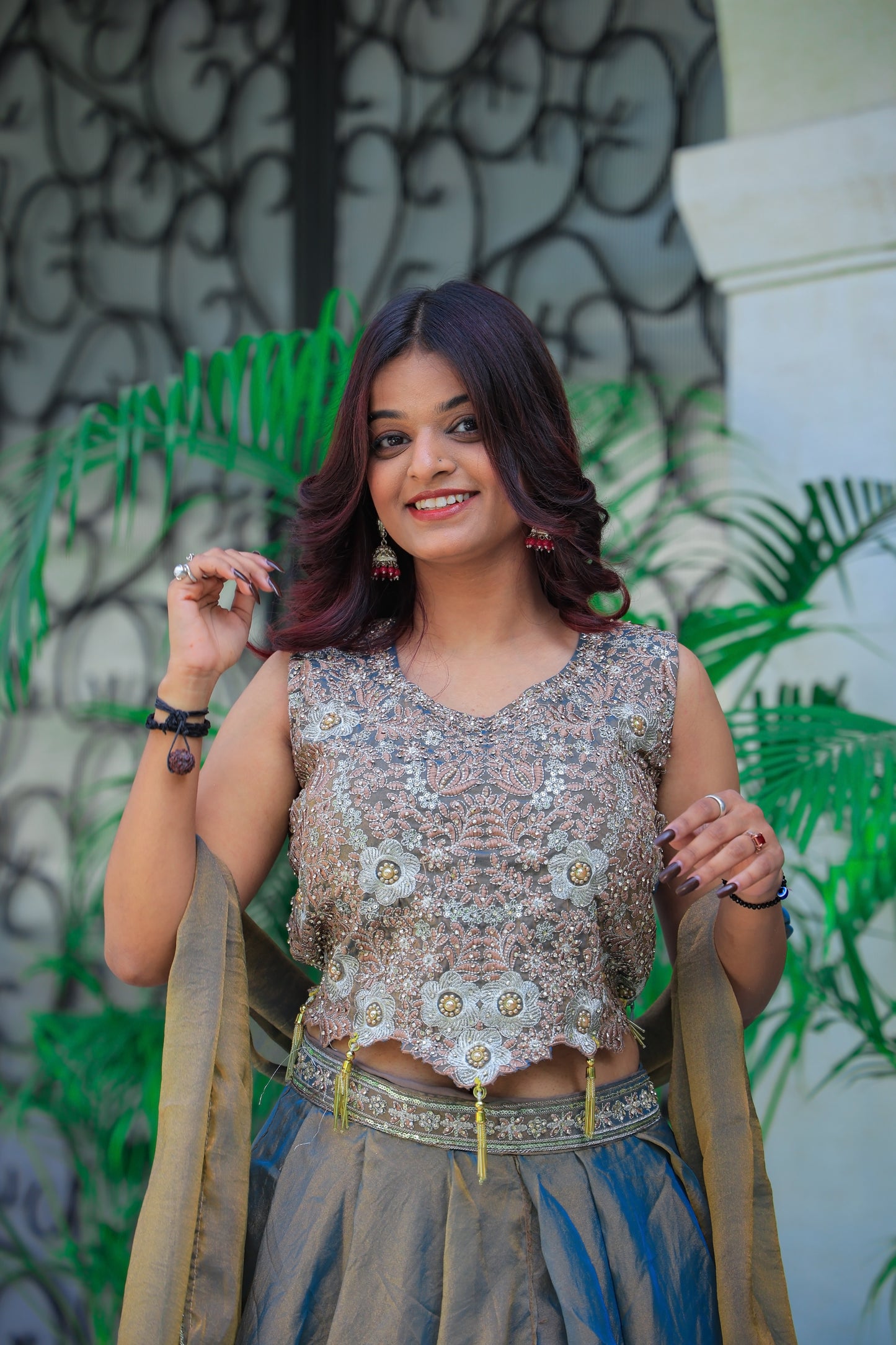 Golden Mist Layered Lehenga Set by Elira