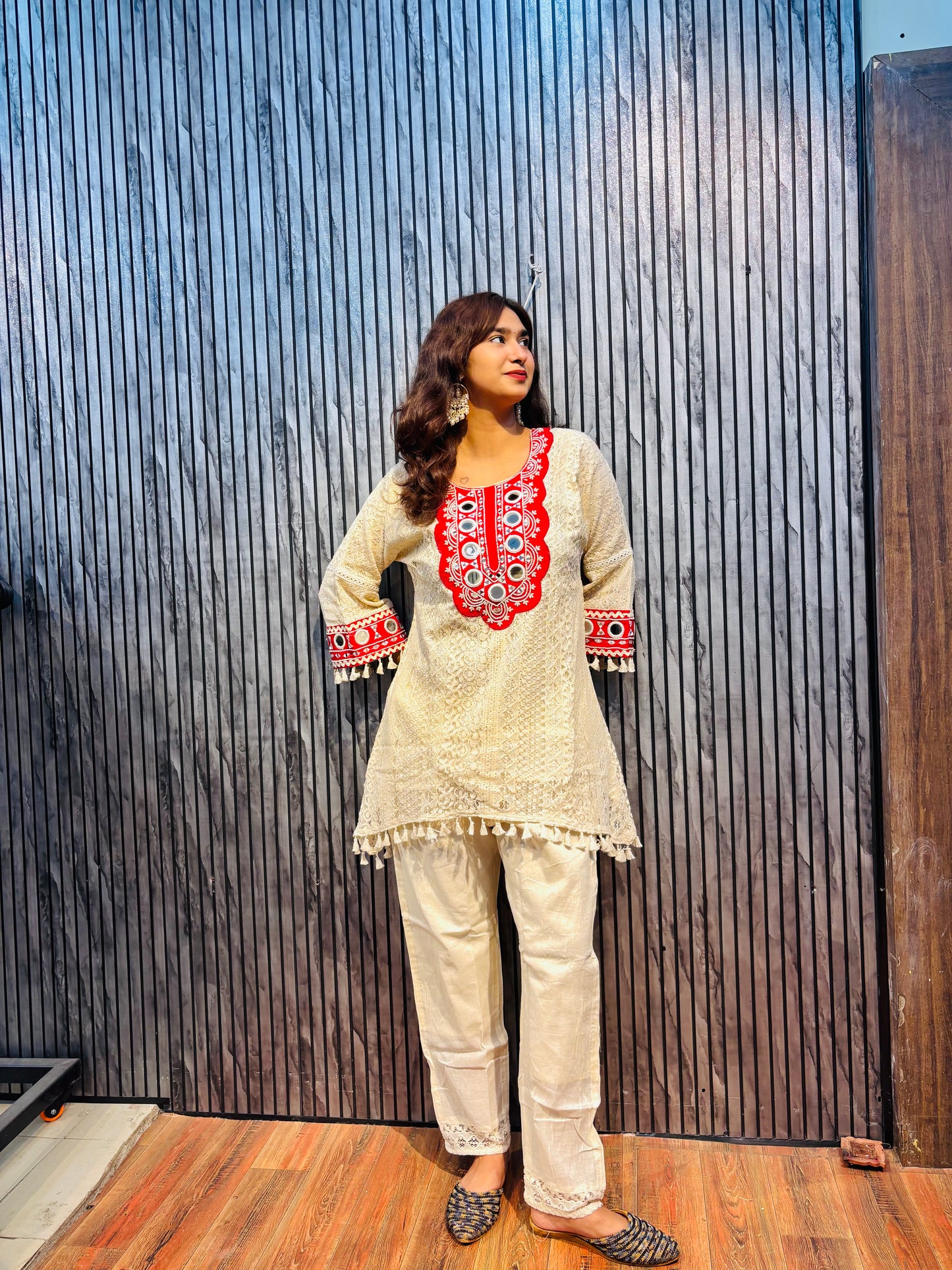 Elira Ivory Mirror Lace Kurta & Pant Set