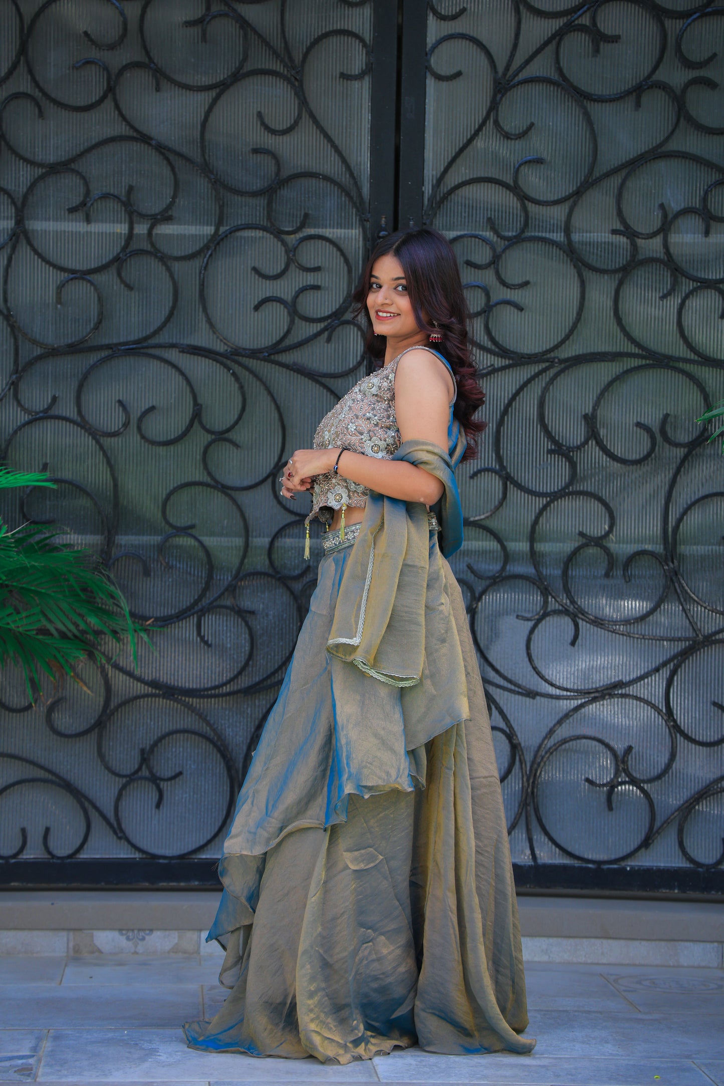 Golden Mist Layered Lehenga Set by Elira