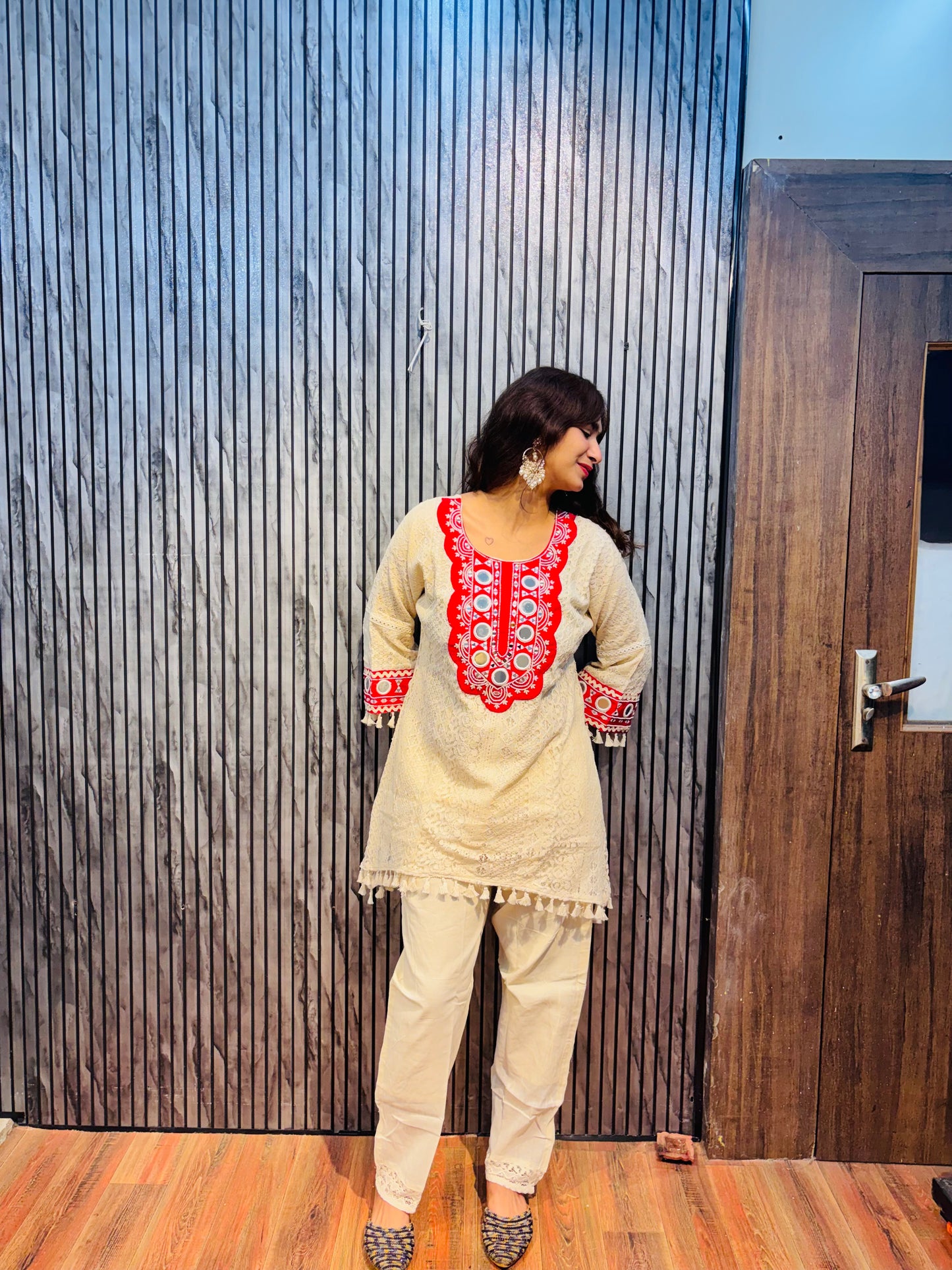 Elira Ivory Mirror Lace Kurta & Pant Set