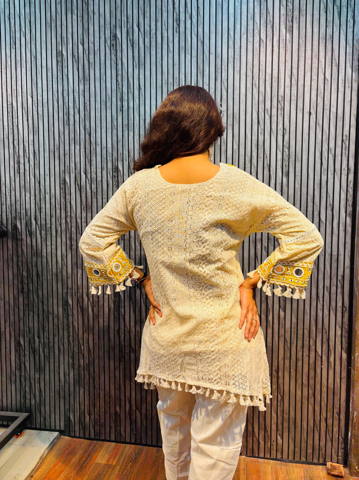 Elira Ivory Mirror Lace Kurta & Pant Set