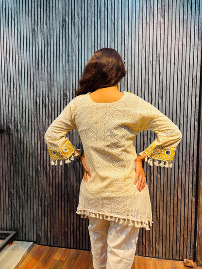 Elira Ivory Mirror Lace Kurta & Pant Set