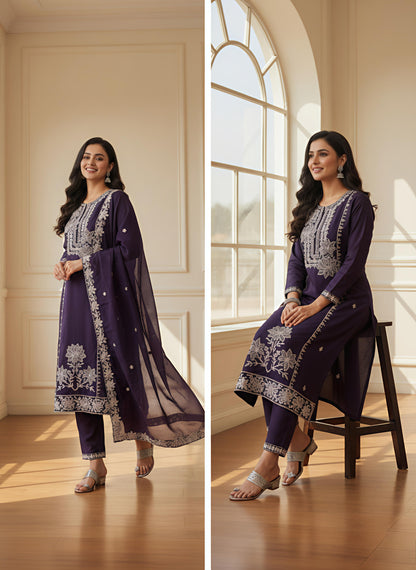 Royal Purple Embroidered 3-Piece Suit