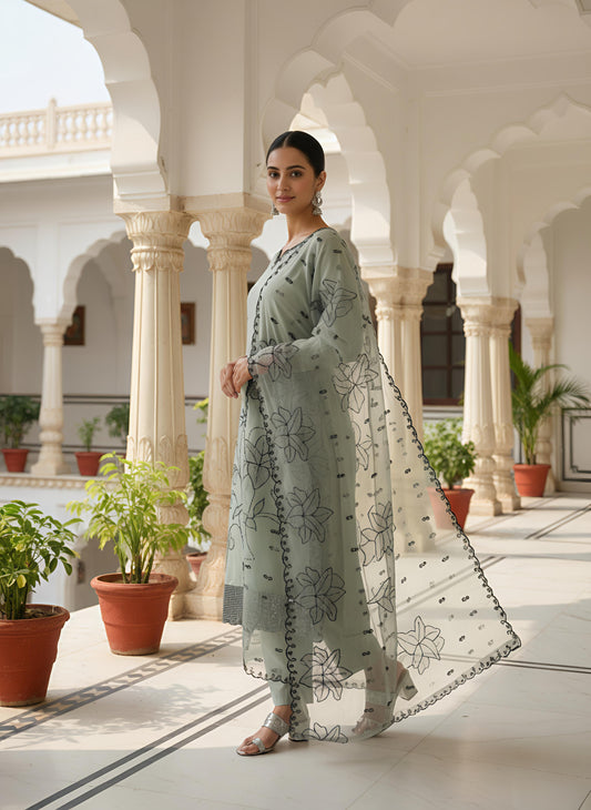 Pistachio Green Embroidered Kurta Set with Dupatta