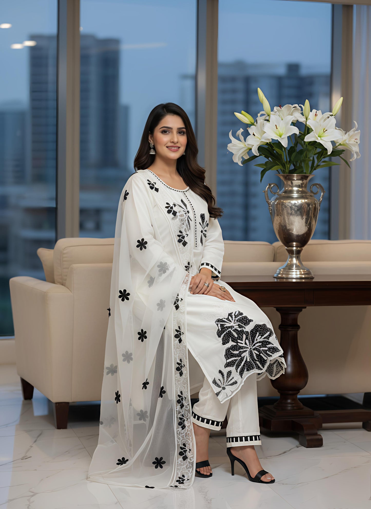 Elegant Grey Embroidered 3-Piece Suit