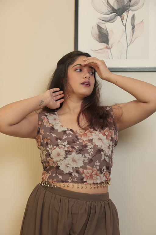 The Mocha Floral Print Shrug and Palazzo Set