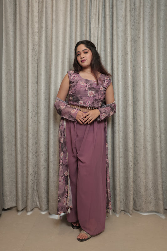 The Dusty Mauve Floral High-Slit Kurta and Palazzo Set