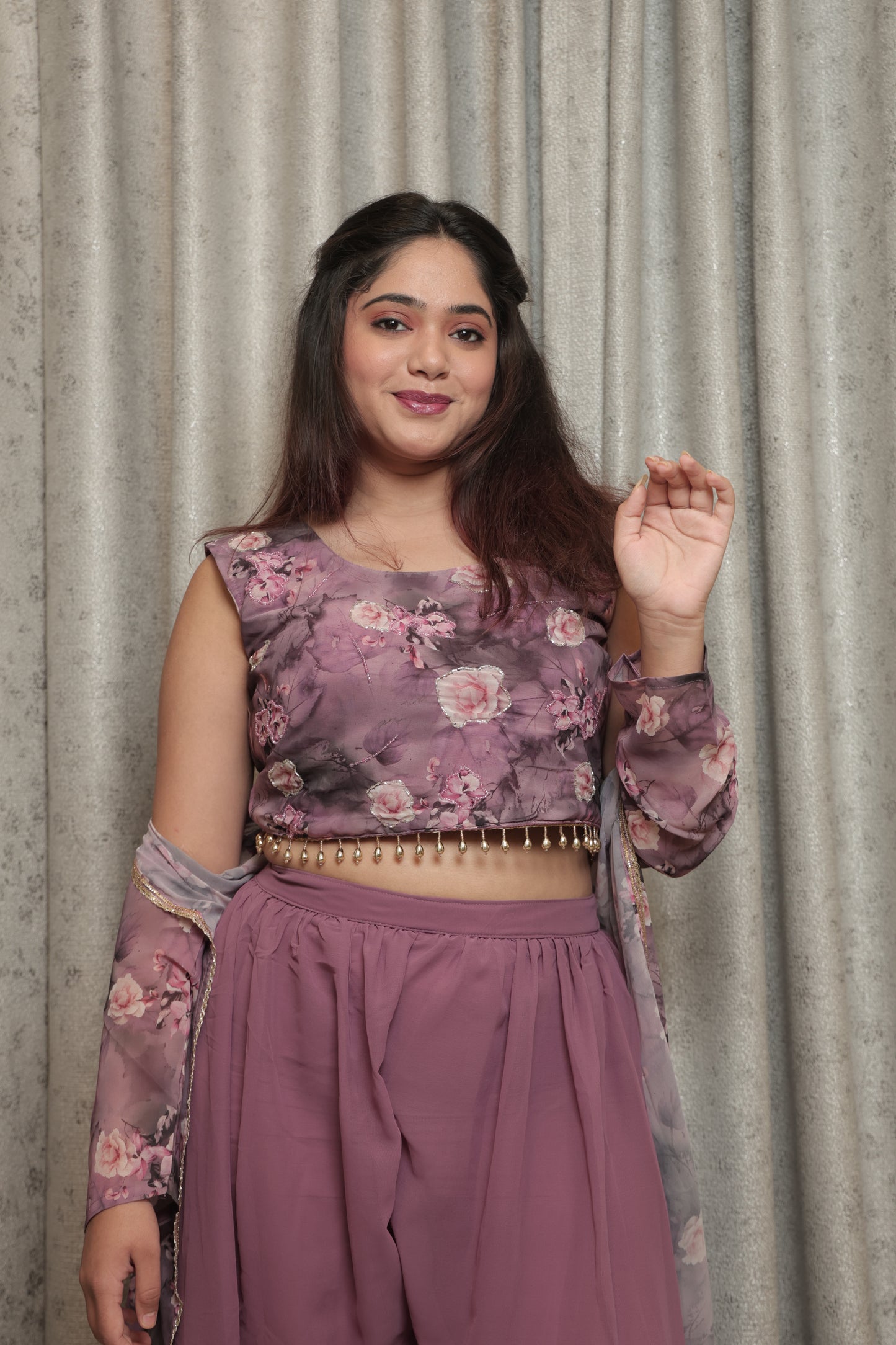 The Dusty Mauve Floral High-Slit Kurta and Palazzo Set