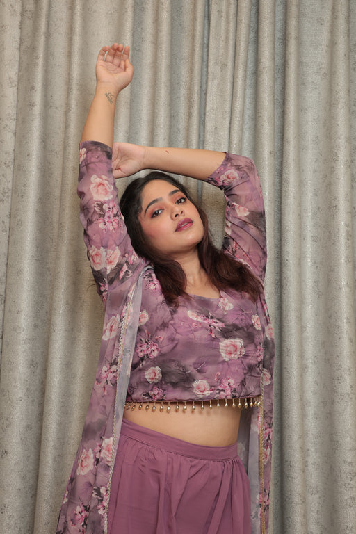 The Dusty Mauve Floral High-Slit Kurta and Palazzo Set