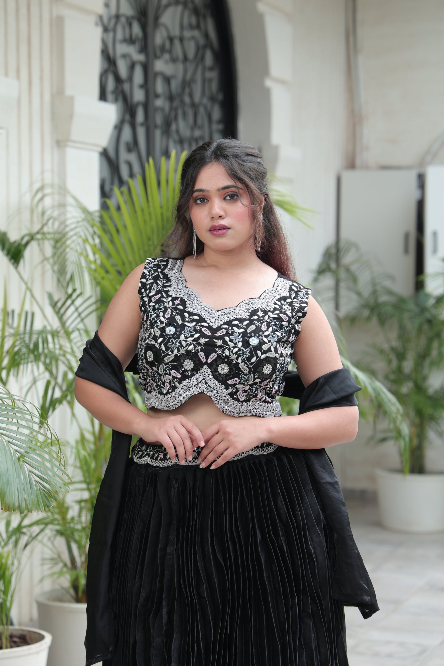 The Noir Embroidered Scalloped Lehenga Set