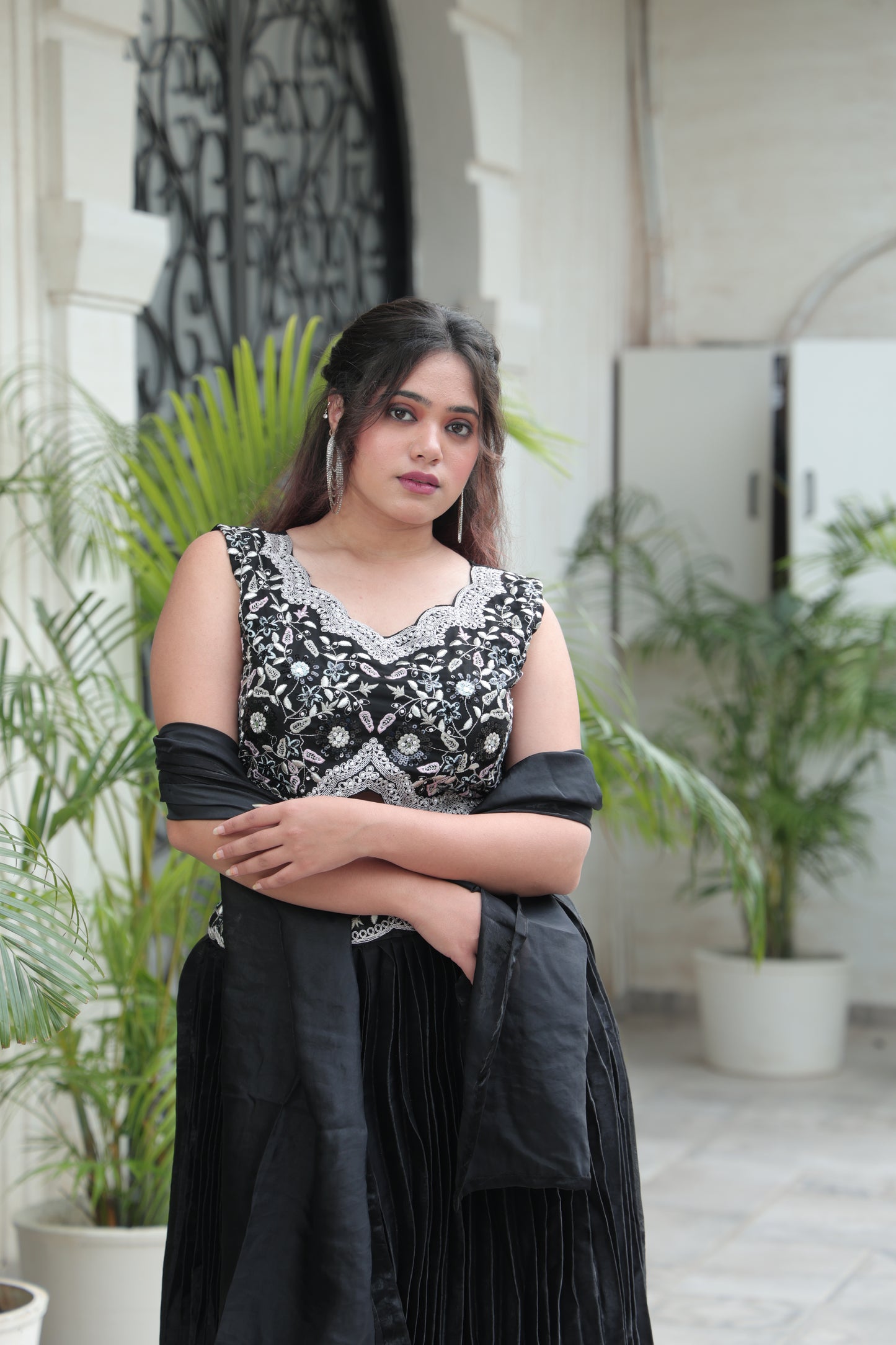 The Noir Embroidered Scalloped Lehenga Set