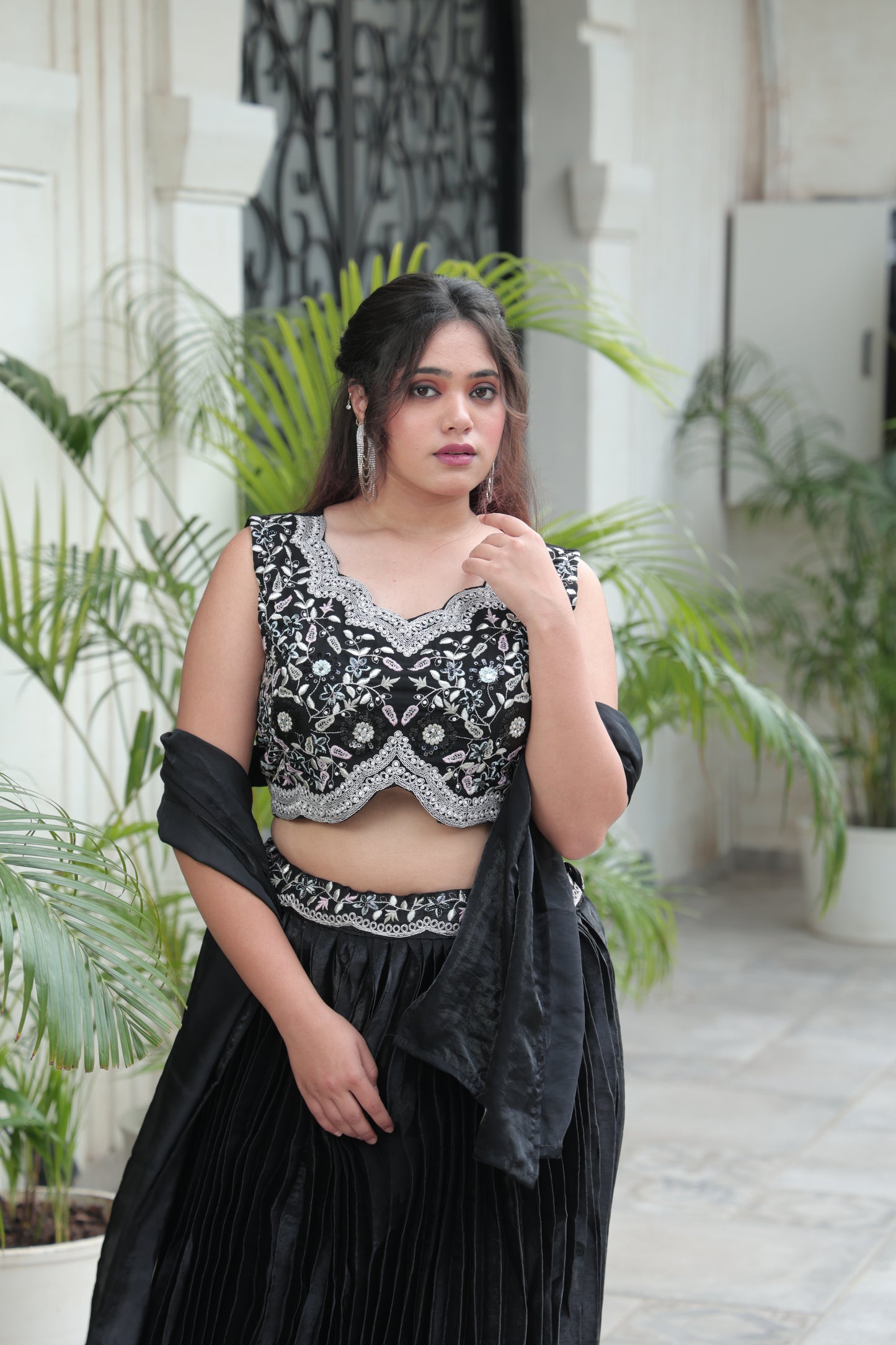 The Noir Embroidered Scalloped Lehenga Set