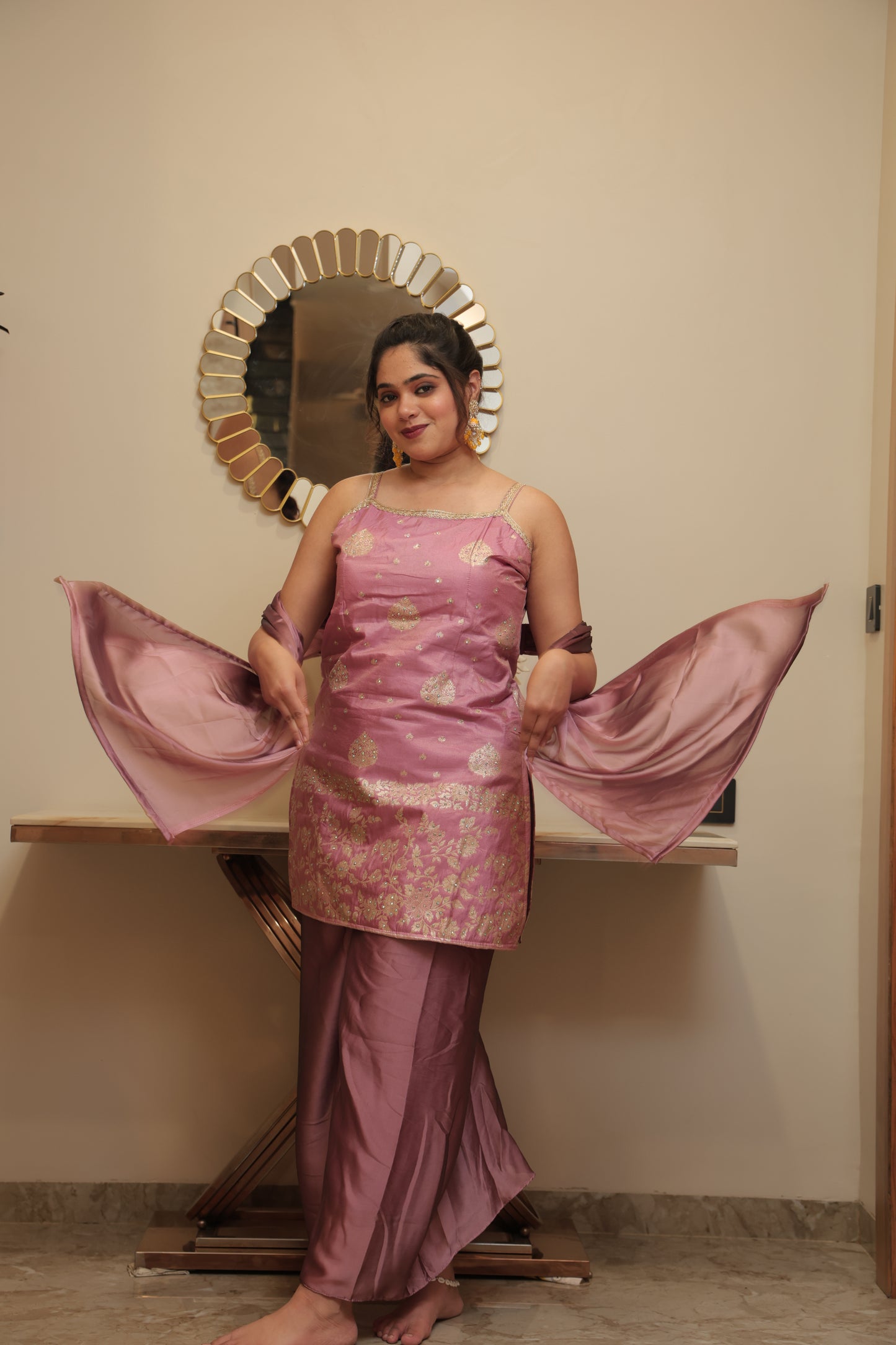 Lavender Embroidered Silk Palazzo Suit Set