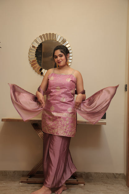 Lavender Embroidered Silk Palazzo Suit Set
