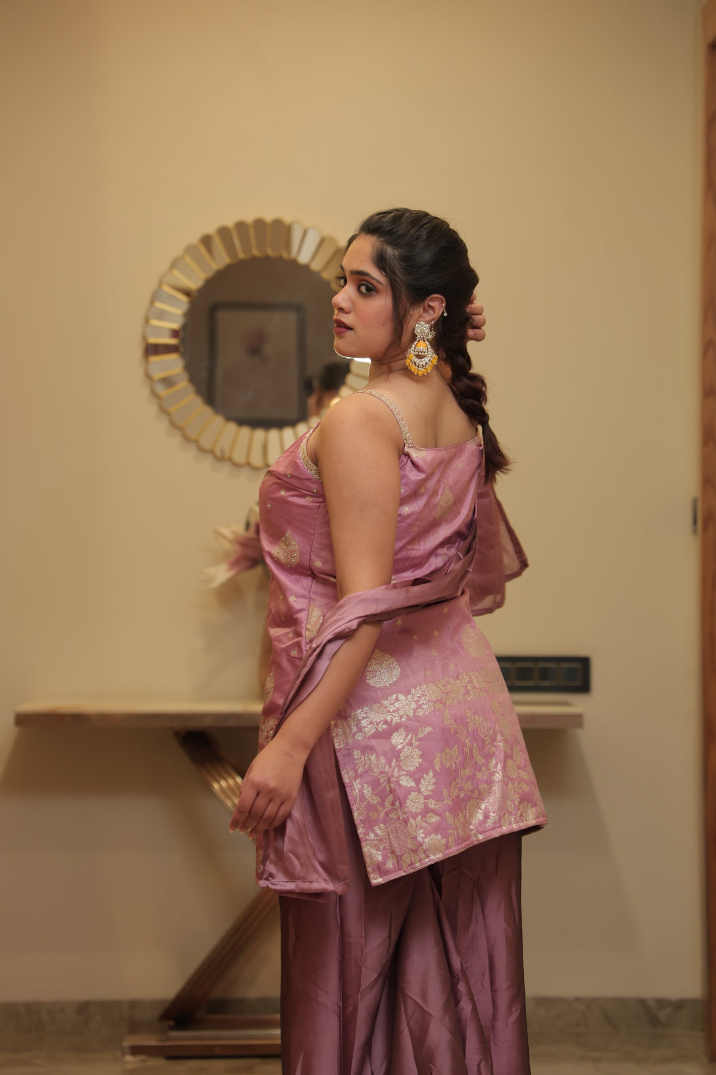 Lavender Embroidered Silk Palazzo Suit Set