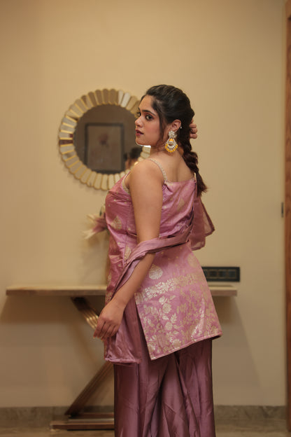 Lavender Embroidered Silk Palazzo Suit Set
