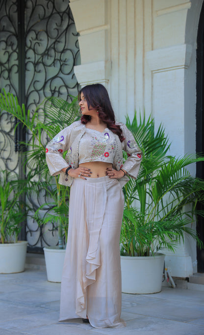 Vibrent Peacock Hand-Embroidered Indo-Western Fusion Set